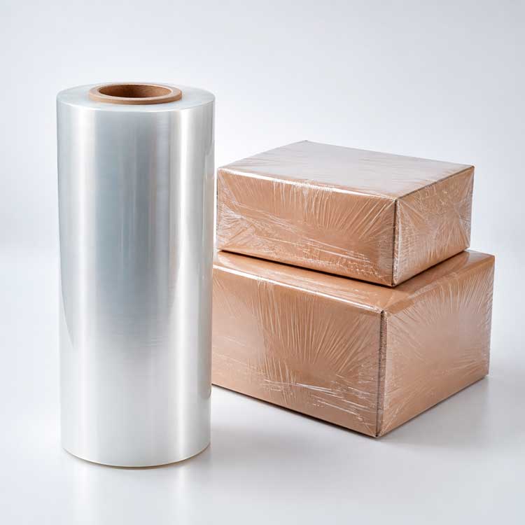 Productos agrupados con película termoencogible ajustada al contorno.